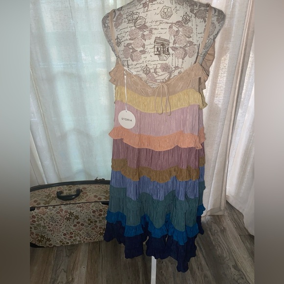 NWT Storia Tiered Rainbow Midi Dress Women’s Size XL New - Picture 11 of 11